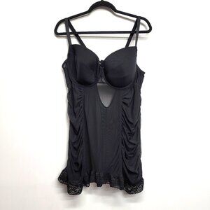 Torrid 2 Black Mesh Ruched Underwire Chemise 2X 18 20